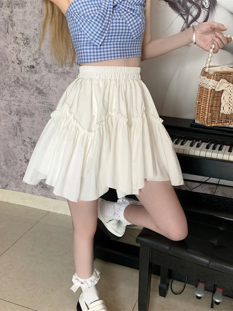 HOUZHOU Kawaii Mini faldas mujeres blanco hongo Patchwork verano 2024 dulce lindo Falda plisada negro gótico Lolita estilo Preppy Y2k