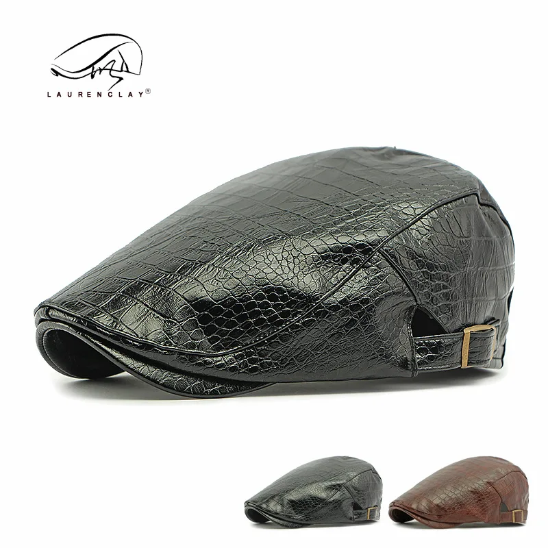 

Autumn And Winter New Crocodile Grain Pu Leather Beret Men And Women All-matching Peaked Cap British Retro Advance Hats