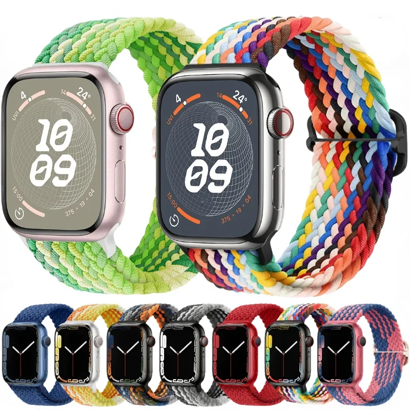 Nylon Braided Loop Strap For Apple Watch Band Ultra/2 49mm 10 46mm 42mm Bracelet Belt iWatch 9 8 7 6 5 4 SE 45mm 44mm 41mm 40mm