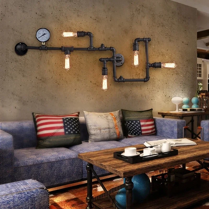 Modern Retro LED Wall Lights, Restaurant Staircase Decorations, Rusty Water Pipe Pendant Lights, Household Lighting Fixtures