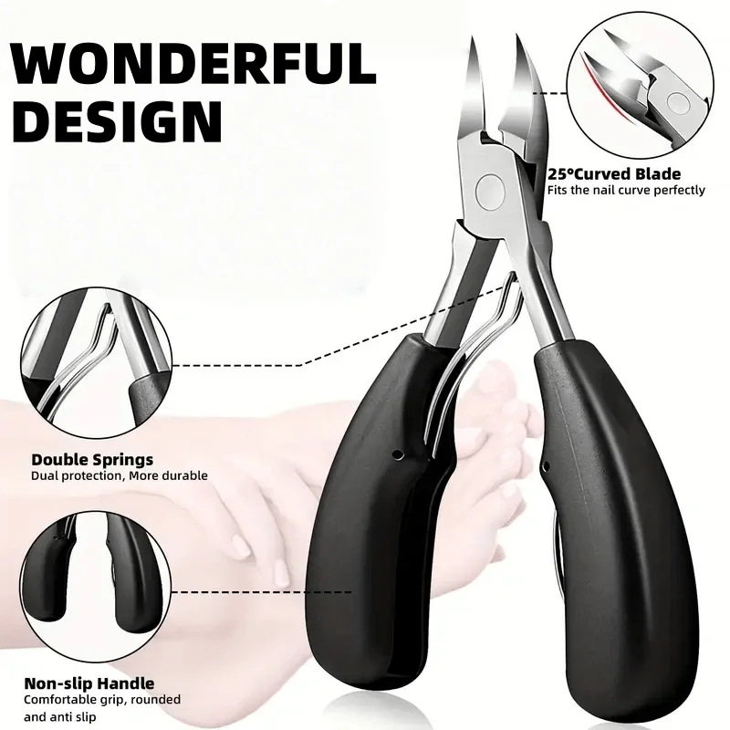 Conjunto de ferramentas de manicure para cortador de unhas de aço inoxidável resistente, kit de remoção de unhas e unhas com mandíbulas largas, lâmina curvada spla