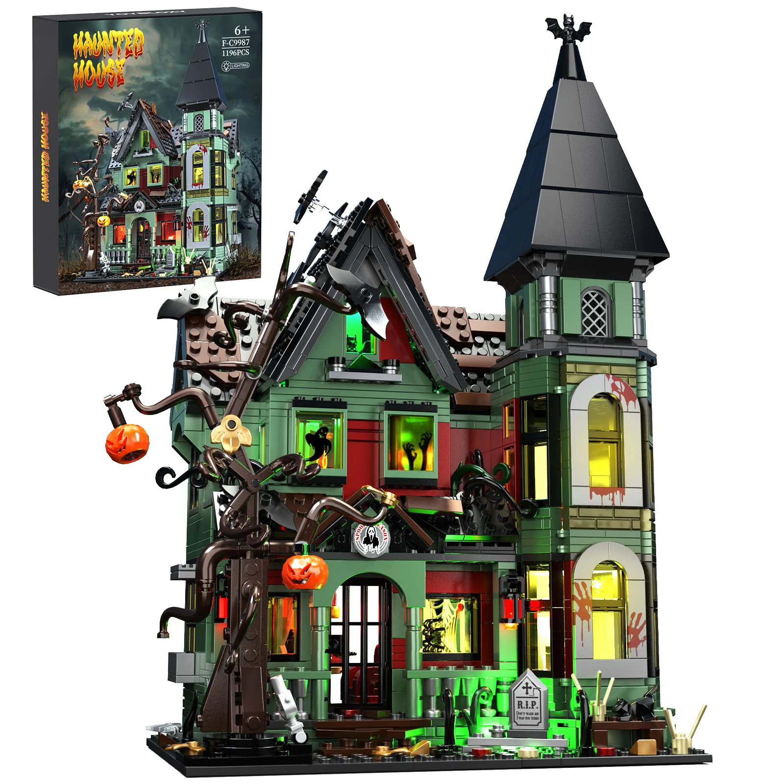 

Haunted House Building Block Set Ideas Halloween Holiday Architecture Style Model Toys with Lighting Kit Christmas Gifs