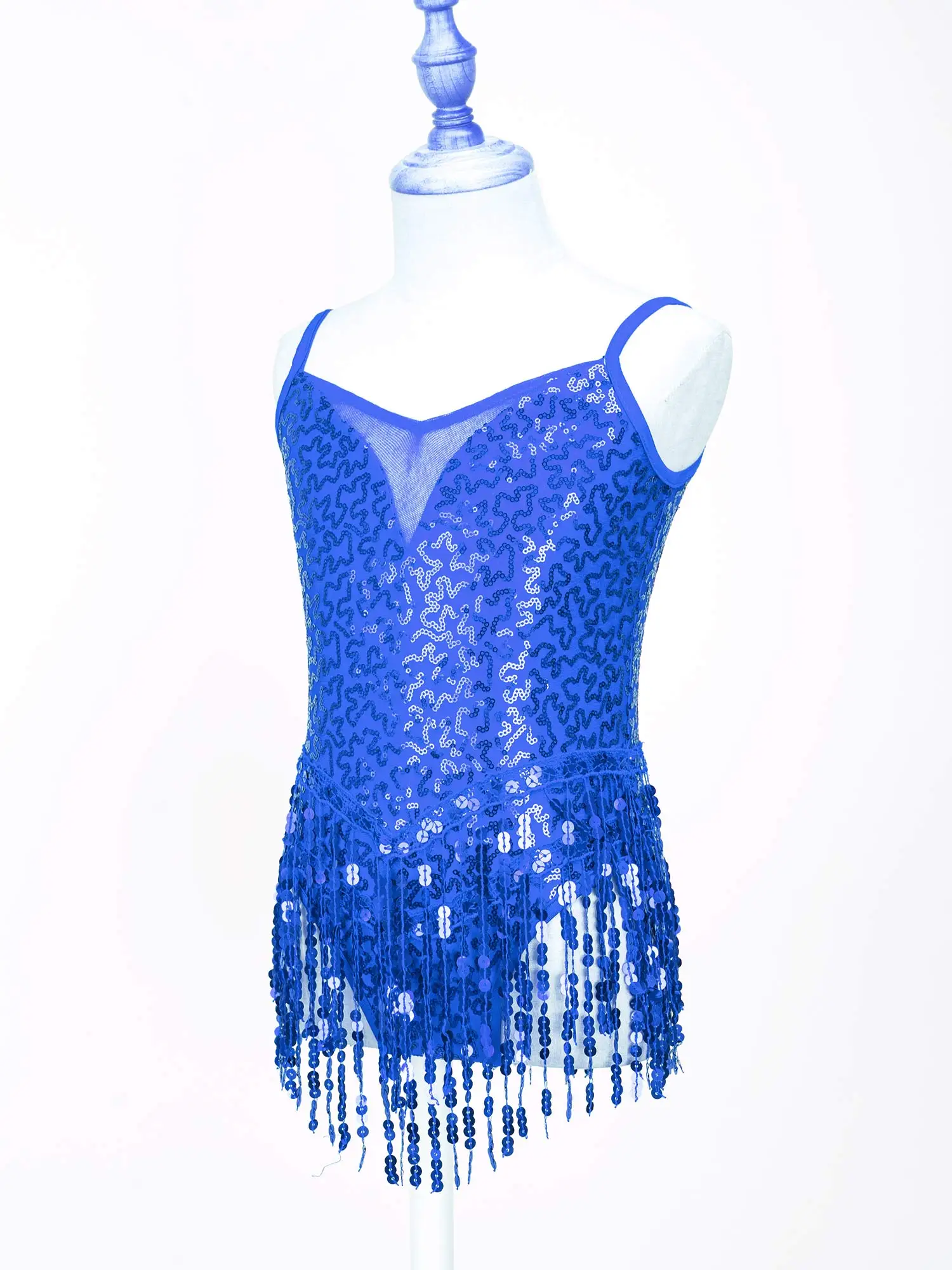 Body con frange Bambini Ragazze Paillettes Costume da ballo latino Paillettes lucide Nappa Cha-cha Body Performance sul palco Dancewear
