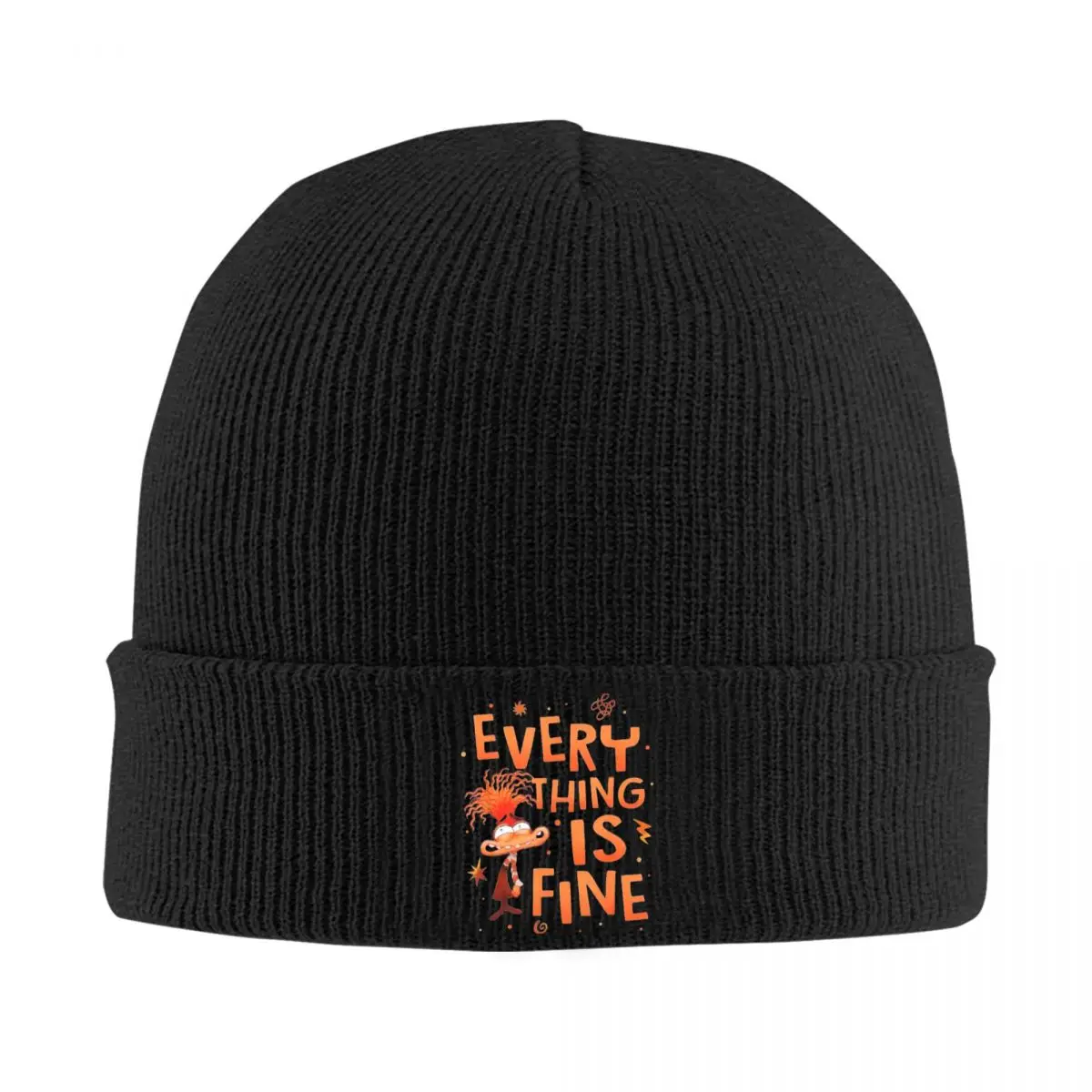 Everything Is Fine Anxiety Inside Out Knitted Hat Women's Men's Skullies Beanies Winter Hats Acrylic Cartoon Warm Melon Cap