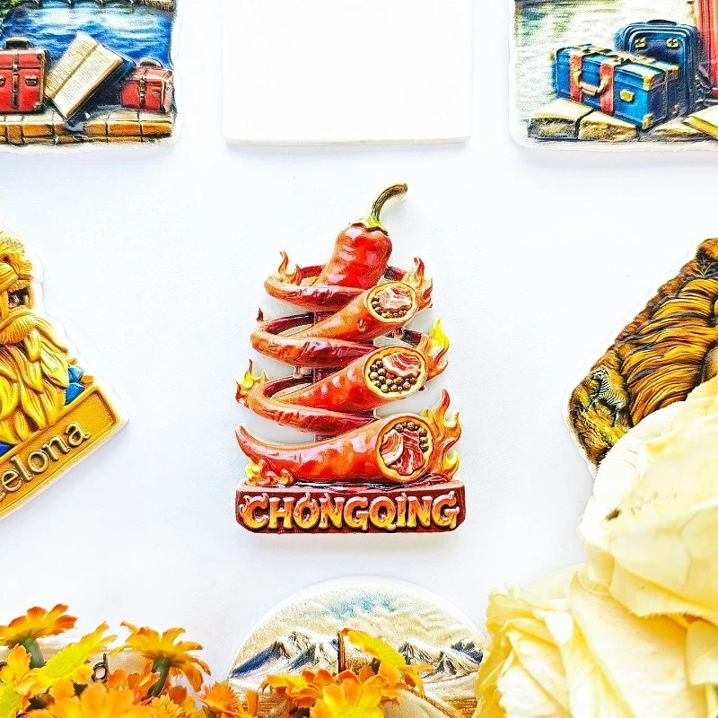 Chongqing Chili Tower Fridge Magnet - Spicy 3D Mountain City Souvenir Unique Chinese Foodie Gift for Travel & Kitchen Decor