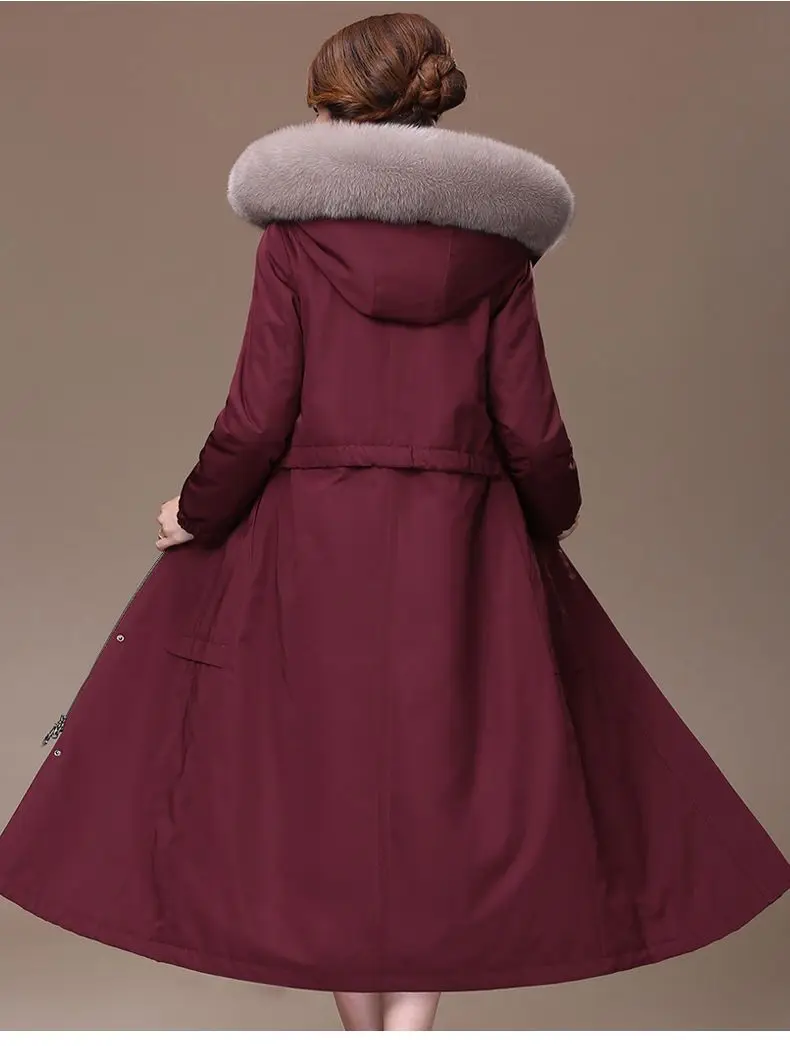 Parka longue à capuche en fausse fourrure de lapin pour femme, manteau épais, vêtements d\'extérieur chauds, imitation fourrure de lapin Rex, parka