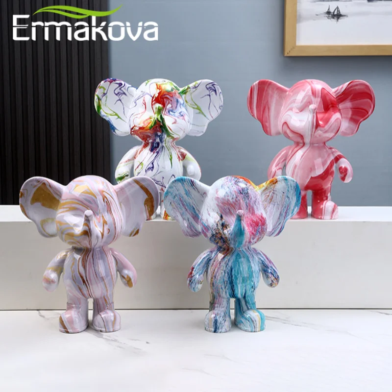 ERMAKOVA Graffiti Elephant Piggy Bank Figurine Sculpture Desk Storage Statue Interior New Room Abstract Art Ornament Decoration