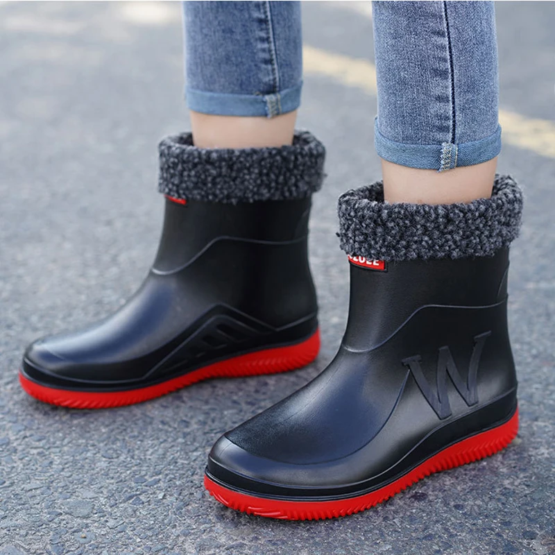 Mid-tube Fashionable Rain Boots Large Size For Men Women Kitchen Work Fishing Rain Boots Car Wash Water Shoes Rubber Overshoes