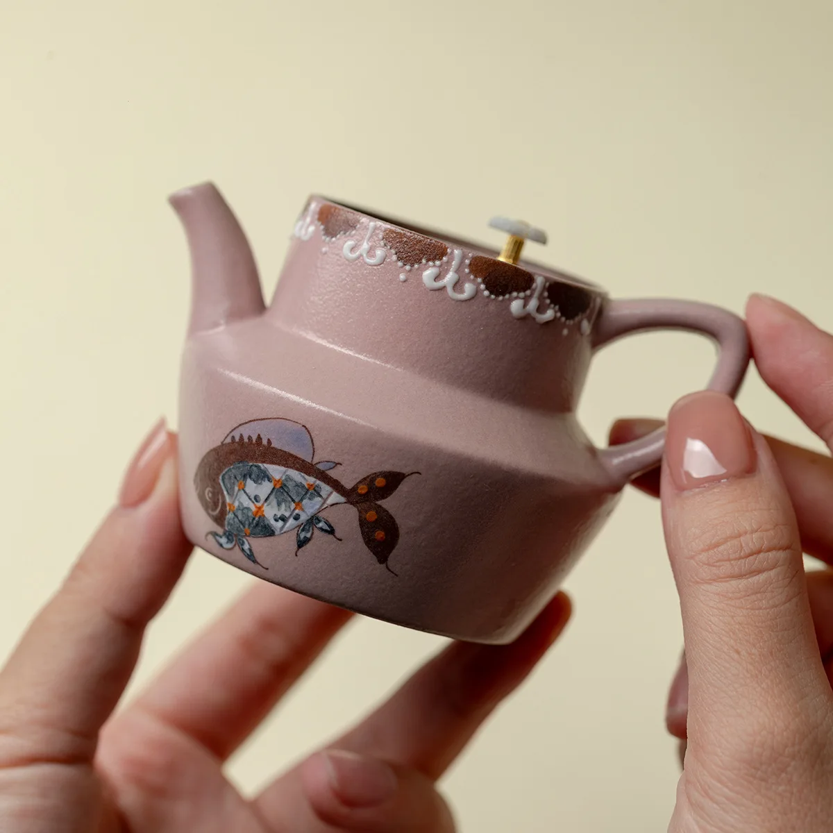 Ino Kiyosong Japanese-Style Rustic Ceramic Pastel Pink Fish Dream Autumn Wild Pot High Aesthetic Value Women's Maker Small