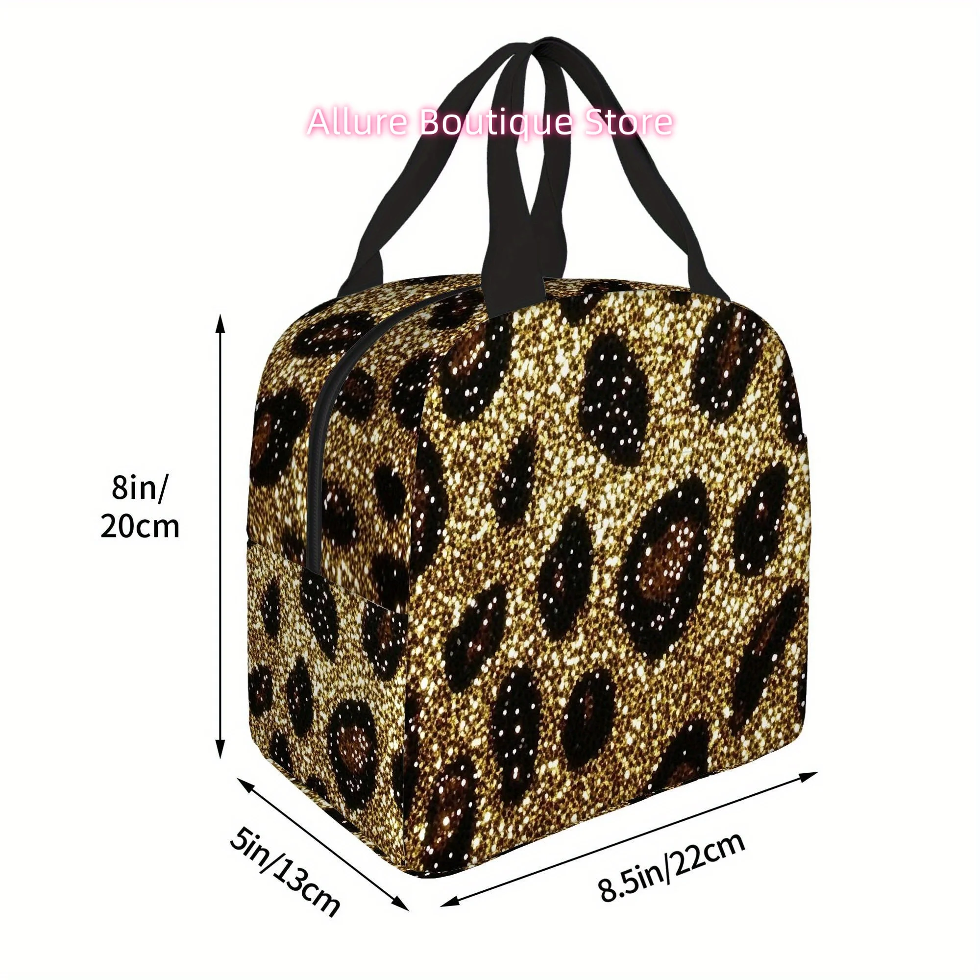 1pc, Golden Leopard Print Fabric Texture Printed Thermal Bag, Insulation Bag, Insulated Bag. Not for Food Contact. Suitable for