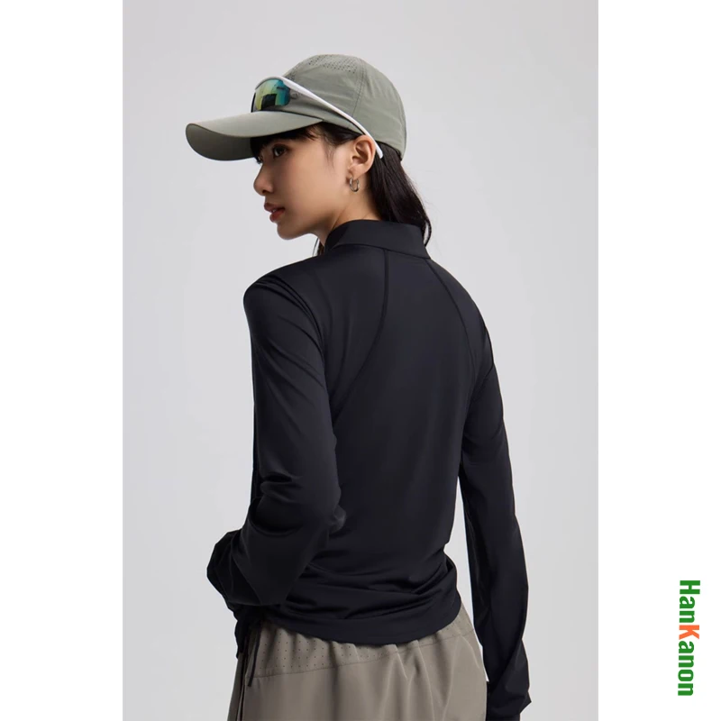 Damska kurtka chroniąca przed słońcem |   UPF 200+ |   Ultra przewiewna, chłodna i lekka koszulka z stójką do biegania na świeżym powietrzu i na kempingu