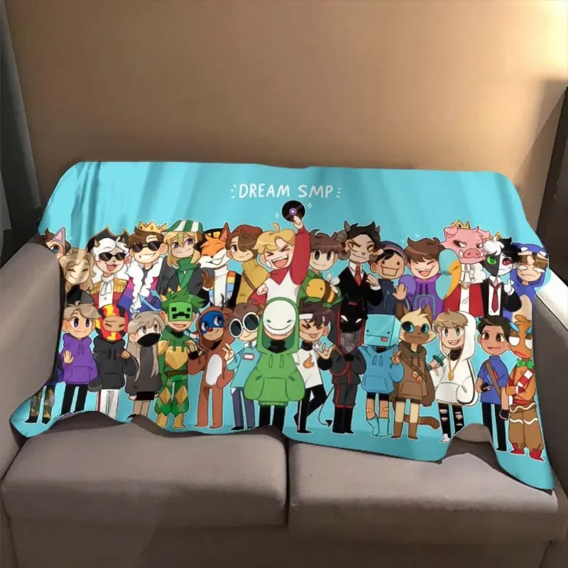 Dream SMP Throw Blanket Soft Flannel Throw Blanket Cartoon Game Printed Bedspread Dream War Sofa Camping Cover Lightweight