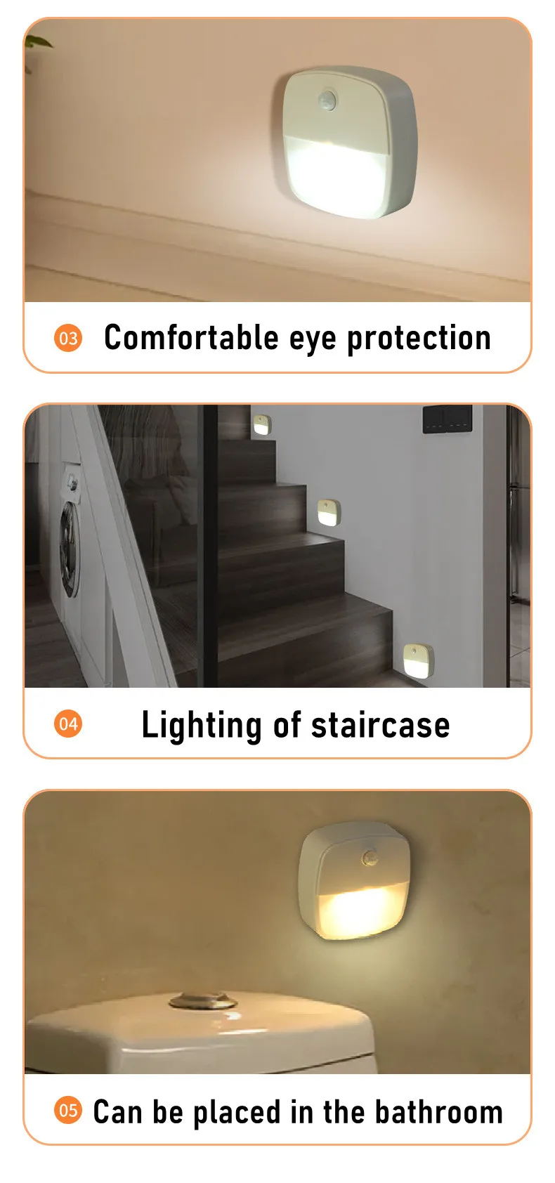 2Pcs Motion Sensor Light Wireless LED Night Lights AAA Battery Powered Bedroom Wall Staircase Closet Aisle Body Induction Lights