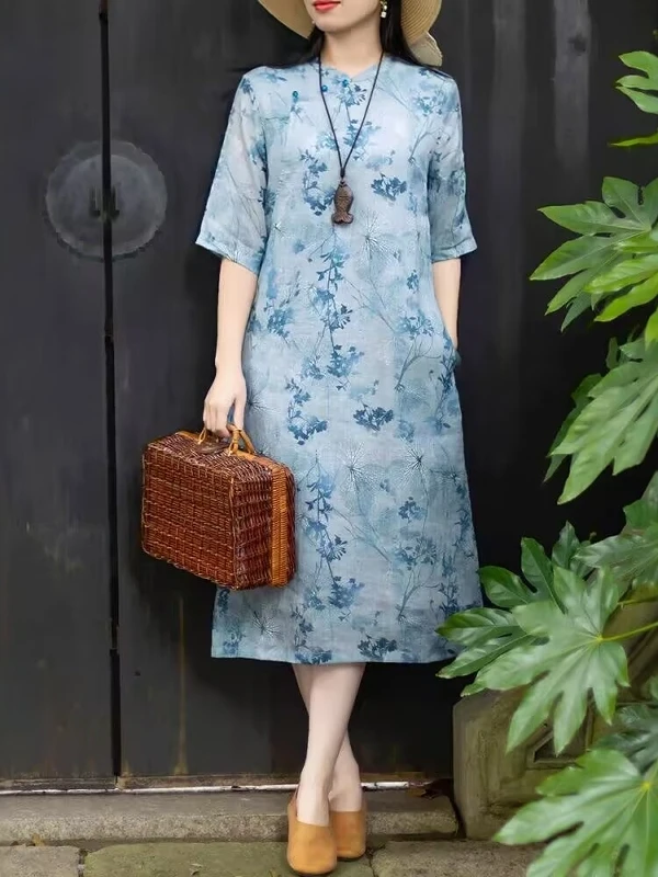 

Женская хлопковая юбка с принтом Ele, традиционная художественная юбка трапециевидной формы Qipao Dr больших размеров с высокой талией