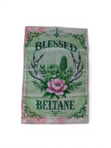 Blessed Beltane Garden Flag Green Floral Antlers 10x15 Spring Witchy Decor XXM