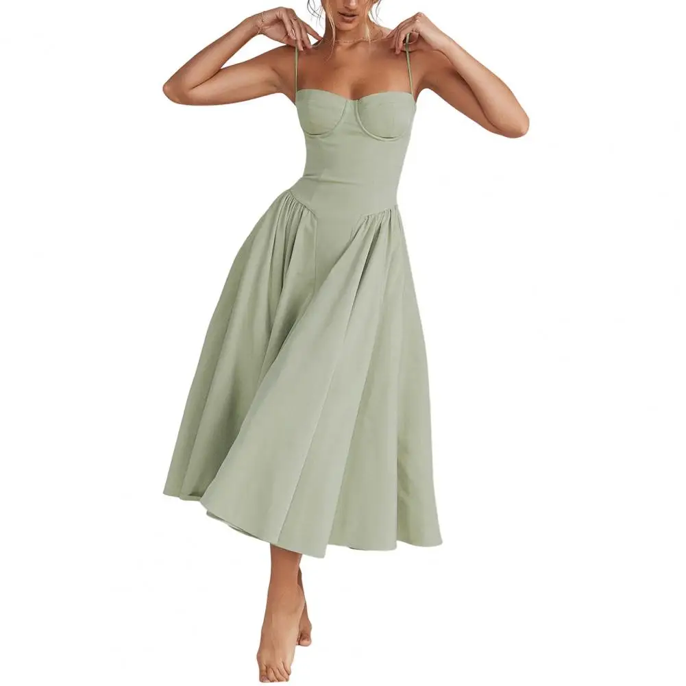 

Summer Dress French Court Style A-line Midi Dress Elegant Backless Flattering for Cocktail Parties Proms Solid Color Dress