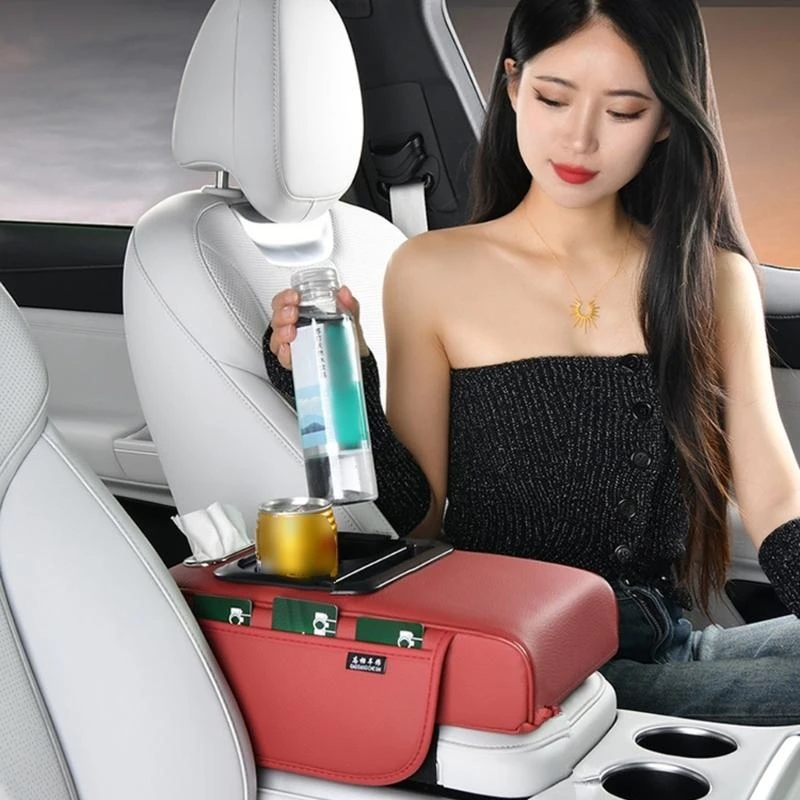 

Car Armrest Box Height Pad Universal Leather Armrest Cushion with Pocket Center Console Protector Cover D7YA
