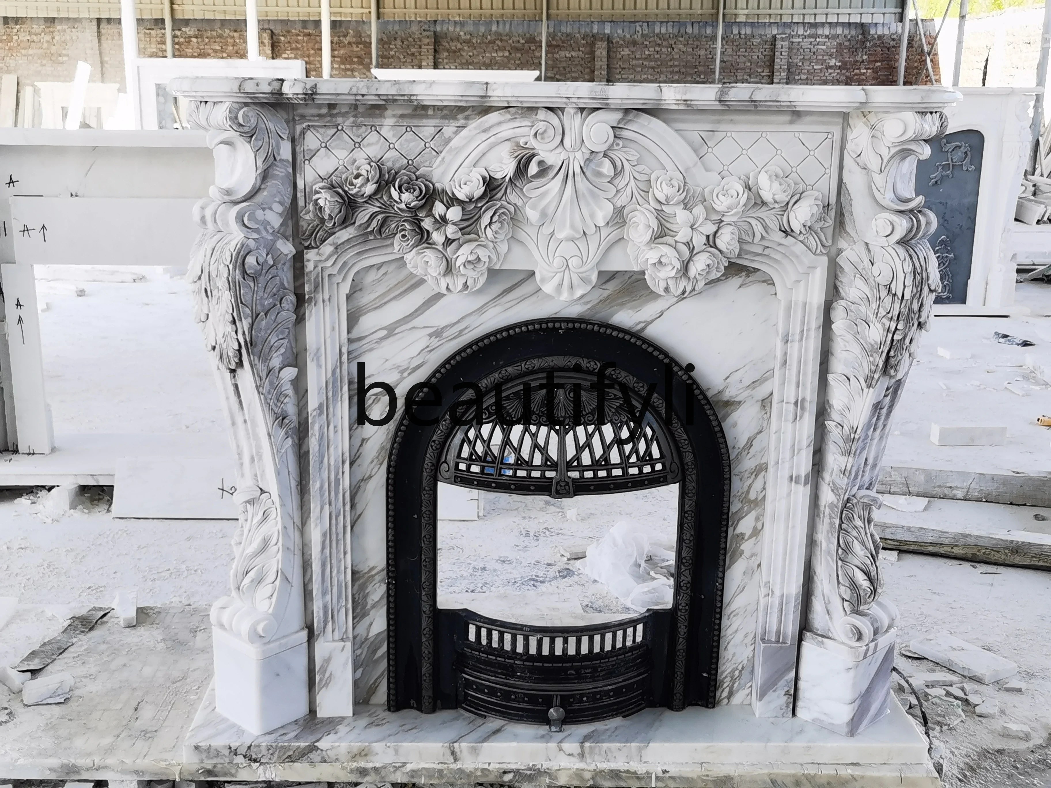 

A13 Marble fireplace European living room American background stone carving French marble jade wall stone fireplace