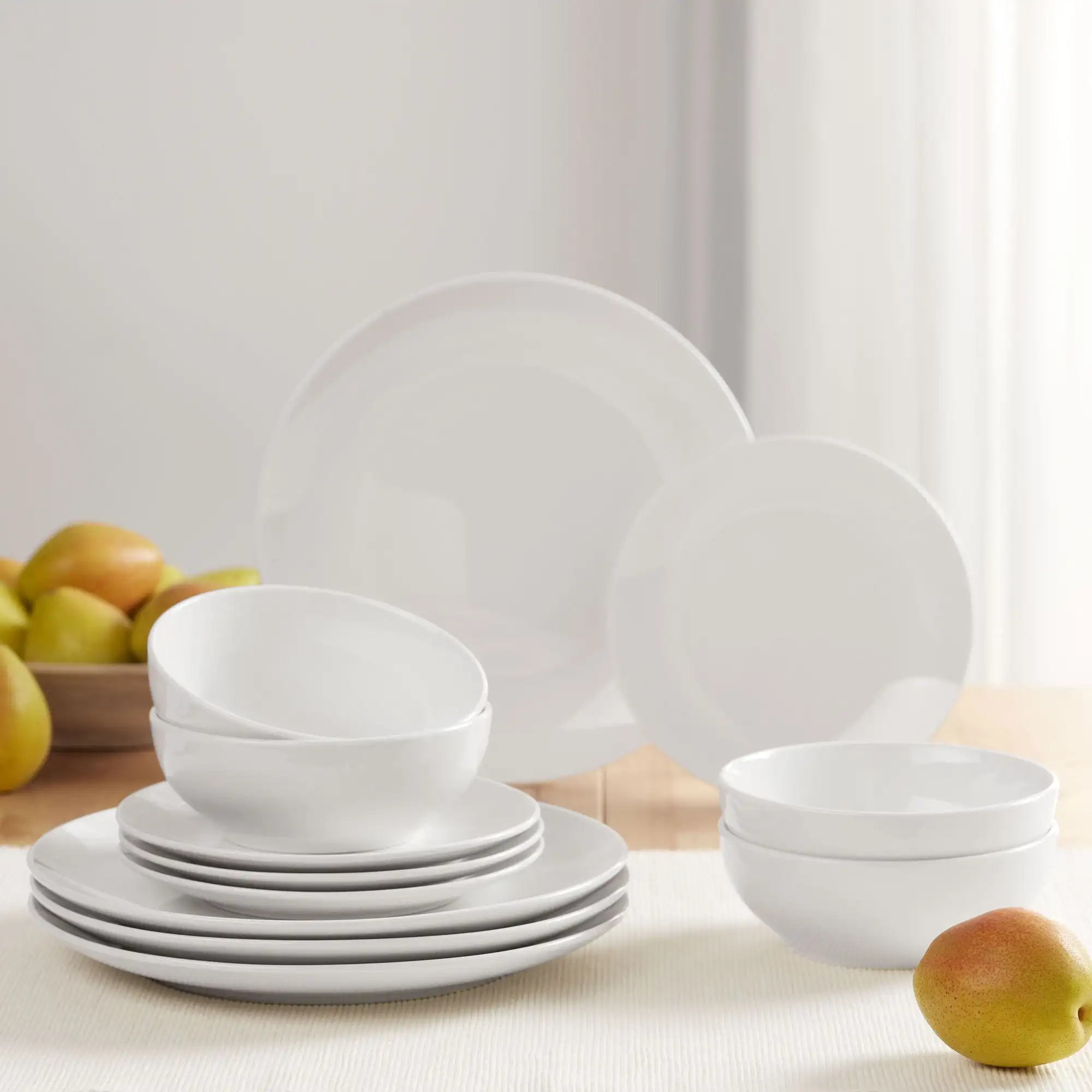 

Mainstays Glazed White Stoneware Dinnerware Set, 12-Pieces