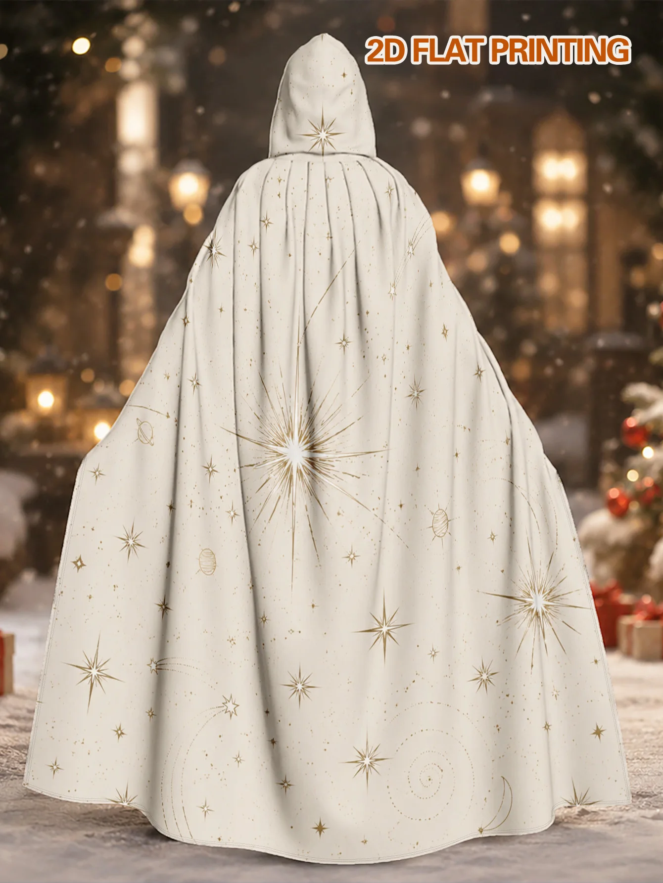 Customization 1pc, Unisex Cape With Celestial Starry Pattern Full-Length Hooded Robe For Halloween Dark Fantasy, Christmas Costu