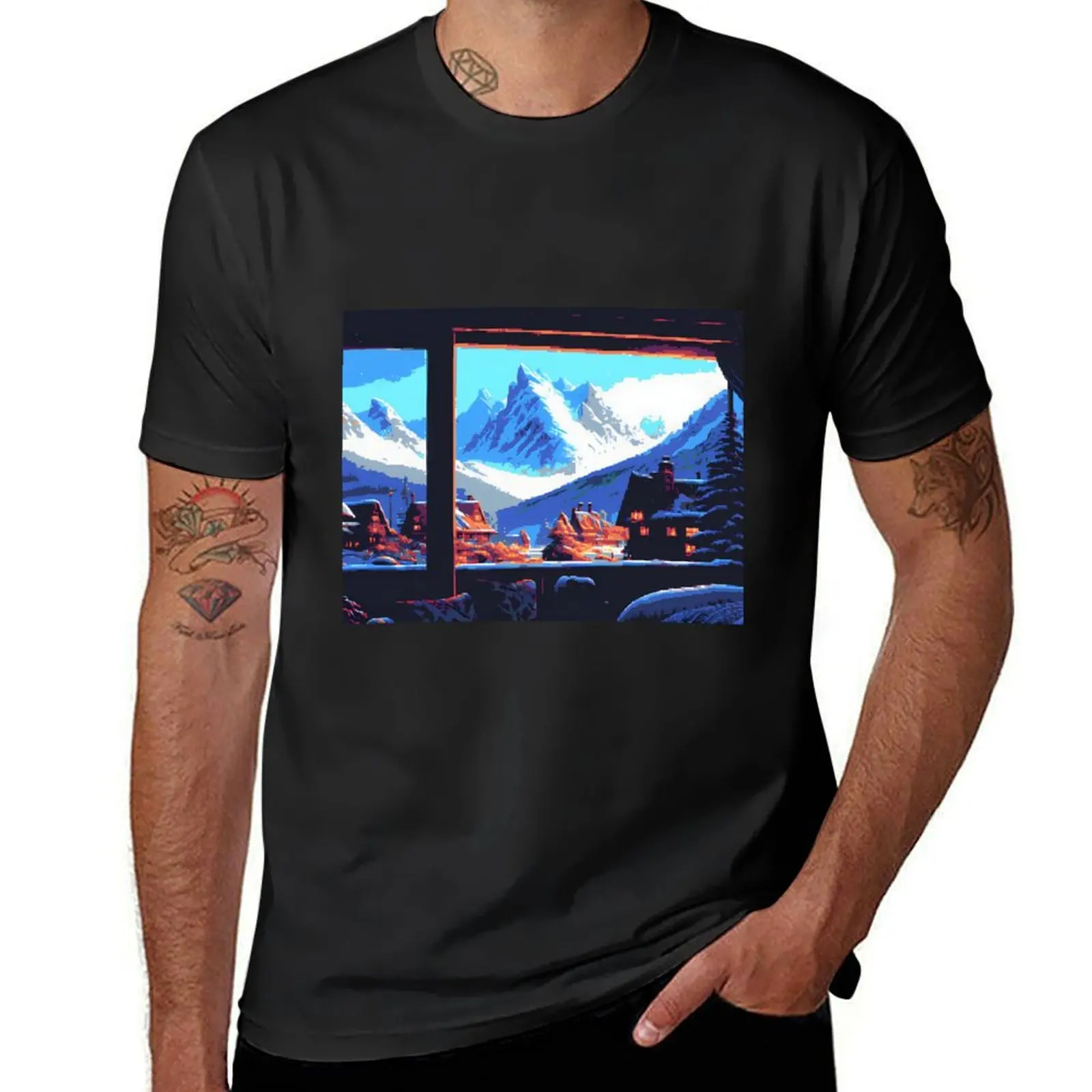 Snowy Mountains Pixel Art T-Shirt new edition Blouse plus size tops boys whites plain black t shirts men