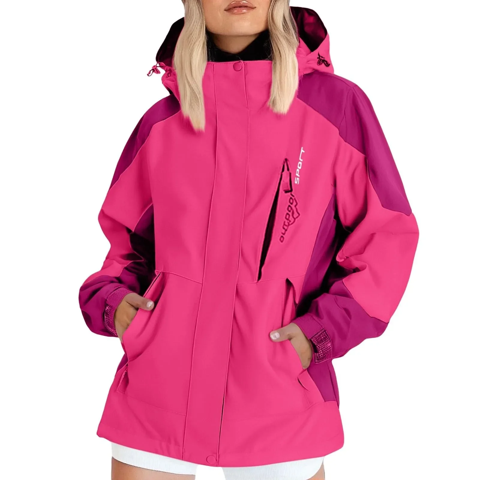 Patchwork-Wanderjacke für Damen, Herbst-Camping-Kapuzenjacke, Outdoor Winddichte Wasserdichte Dünne Bergsteigerjacke, Damenmantel