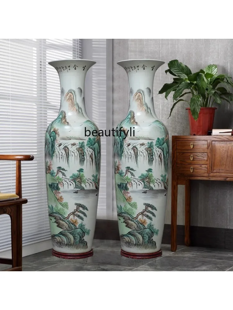 Ceramic Hand Painted Pastel Floor Large Vase Living Room and Hotel Hall Chinese Decoration Decoration