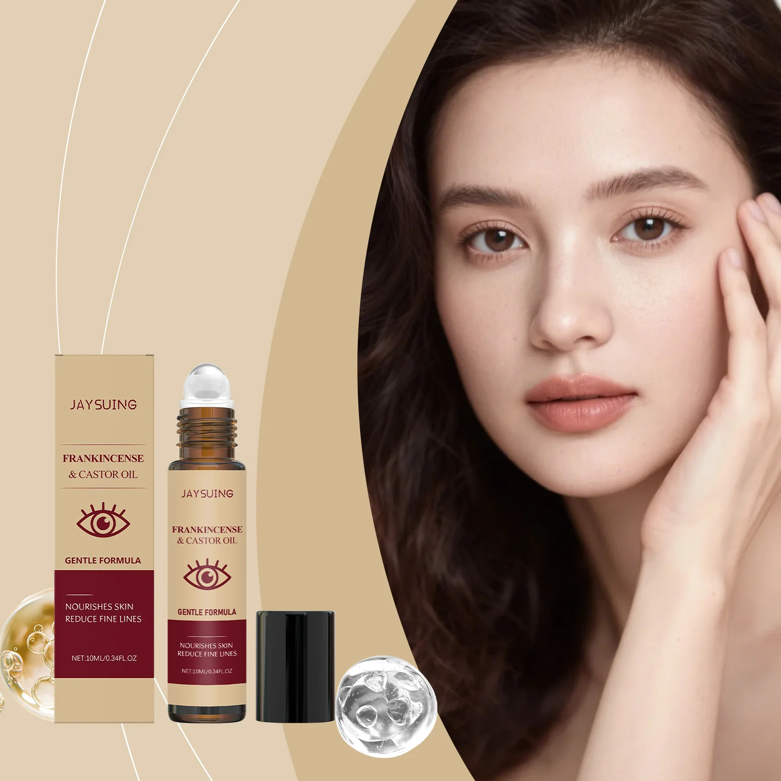 

Castor Oil Eye Essence Dark Circles Eye Bags Anti-Puffiness Lift Firm Ball Massage Reduce Fine Lines Deep Nourish Eye Care Serum