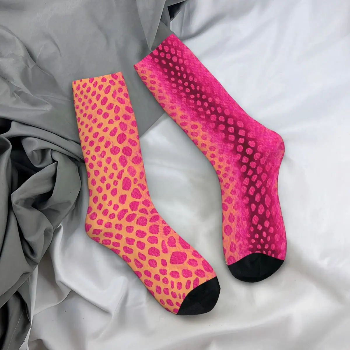 

Всесезонные чулки для экипажа, акварельные носки из змеиной кожи розово-оранжевого цвета, длинные носки, аксессуары для мужчин и женщин, рождественские подарки