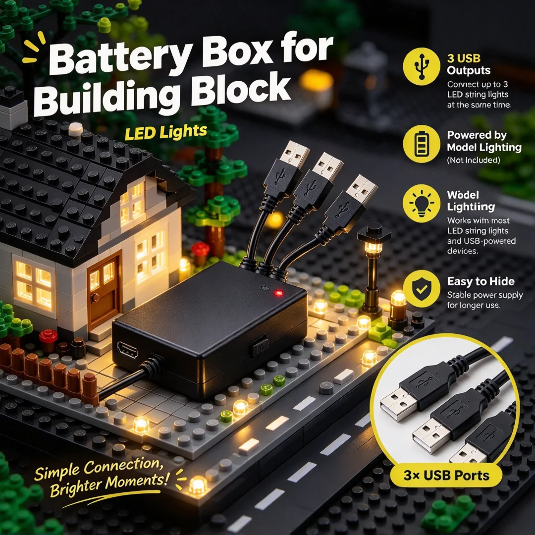 AA Battery Box with 3 USB Output Power Supply for Building Block LED Light Wires Model Lighting Accessory view 5