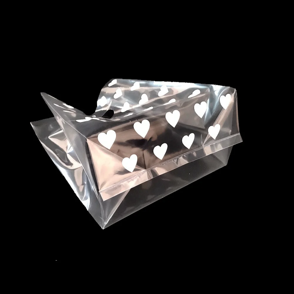 Cute Heart Printed Plastic Bag For Bakery Dessert Salad Takeaway Food Service Packaging Refreshing Gift Carry Pouch