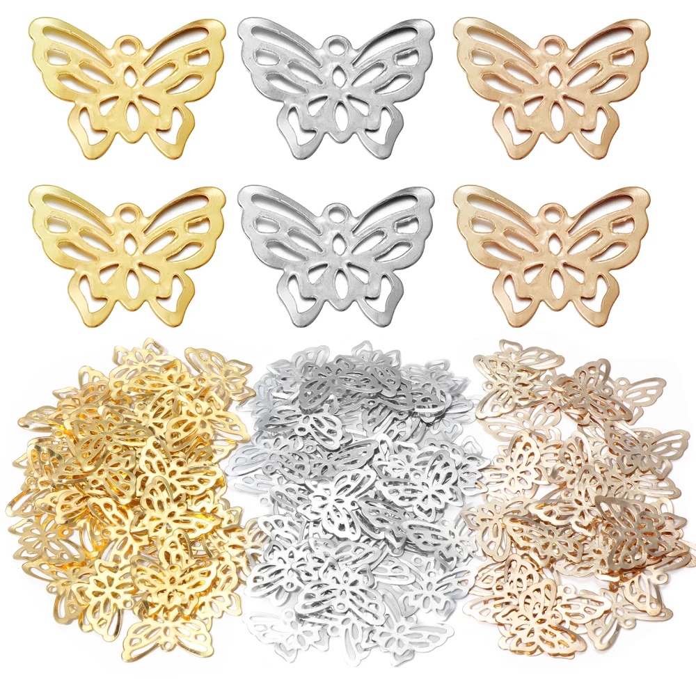 50pcs/lot 12X10/21X17mm Iron Hollow Butterfly Charms Accessories for DIY Jewelry Making Home Decoration Hair Accessory Supplies