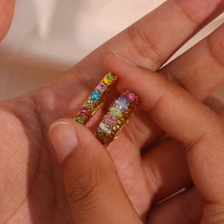 2022 New Fashion Colorful Rainbow Zircon Baguette Ring Sweet Girl's Party Ring Jewelry Stainless Steel