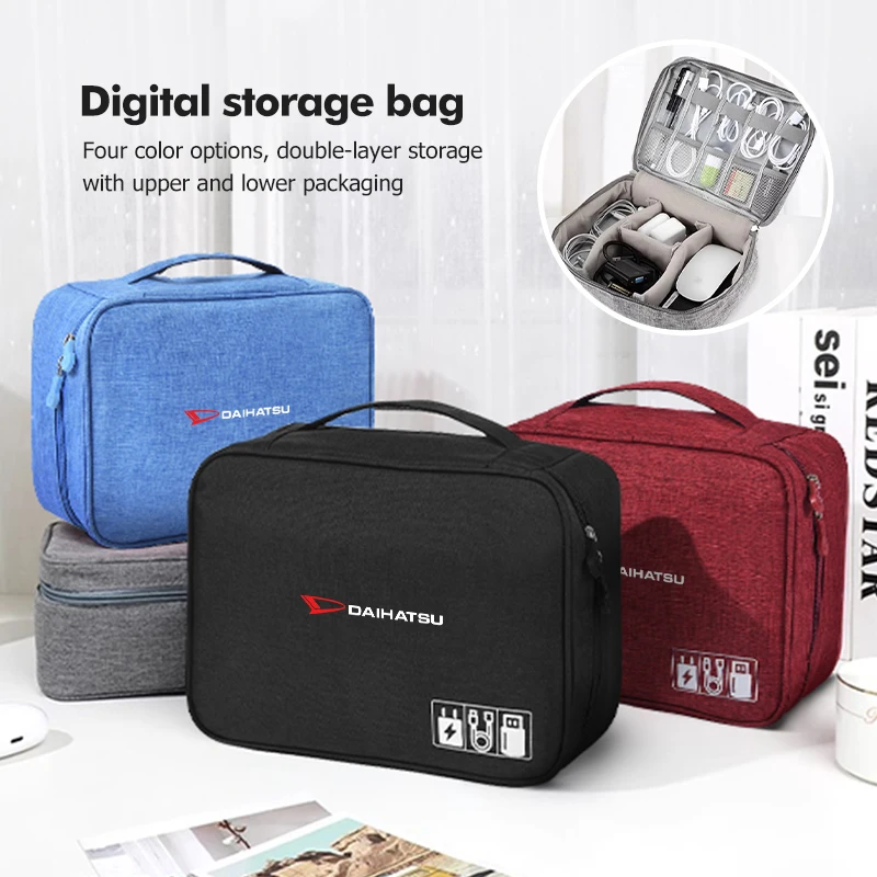 Bolsa de almacenamiento para coche, bolsa organizadora de cables de datos, estuche para dispositivos digitales para Daihatsu Feroza Charade Rocky Harga Ayla Sigra Hijet Mira