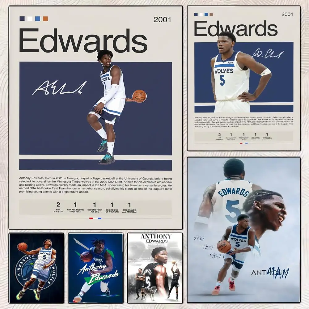 Basketball A-Anthony E-Edwards Painting Calligraphy Stylish Canvas Poster Wall Art for Living Room Bedroom Office Home Decor
