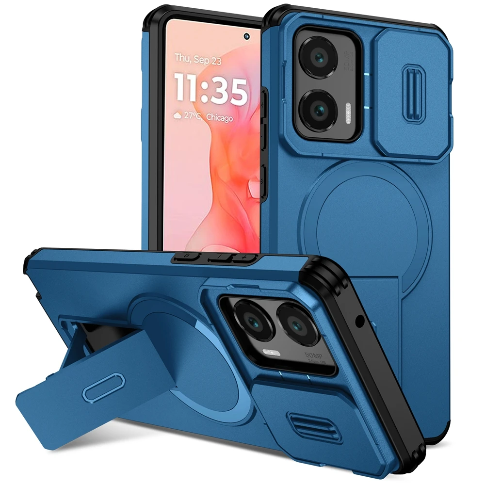 Luxuriöse Rüstungs-Magnethülle für Moto G Play Power 5G Edge Stylus 2024 2025, Objektivständer, schlanke Rückseite, kabellose Ladehalterung – Detail 2