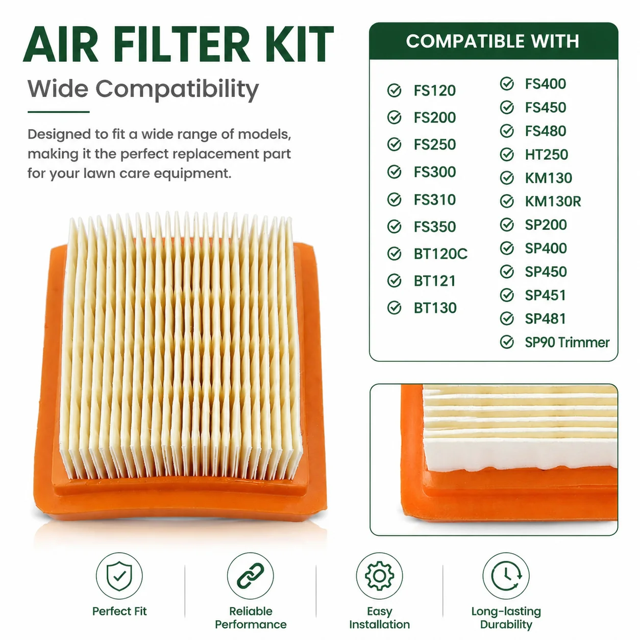 5 Pack Air Filter Kit For Stihl FS120 FS200 FS250 FS300 FS310 FS350 BT120C BT121 BT130 FS400 OEM 4134 141 0300 Replacement Parts