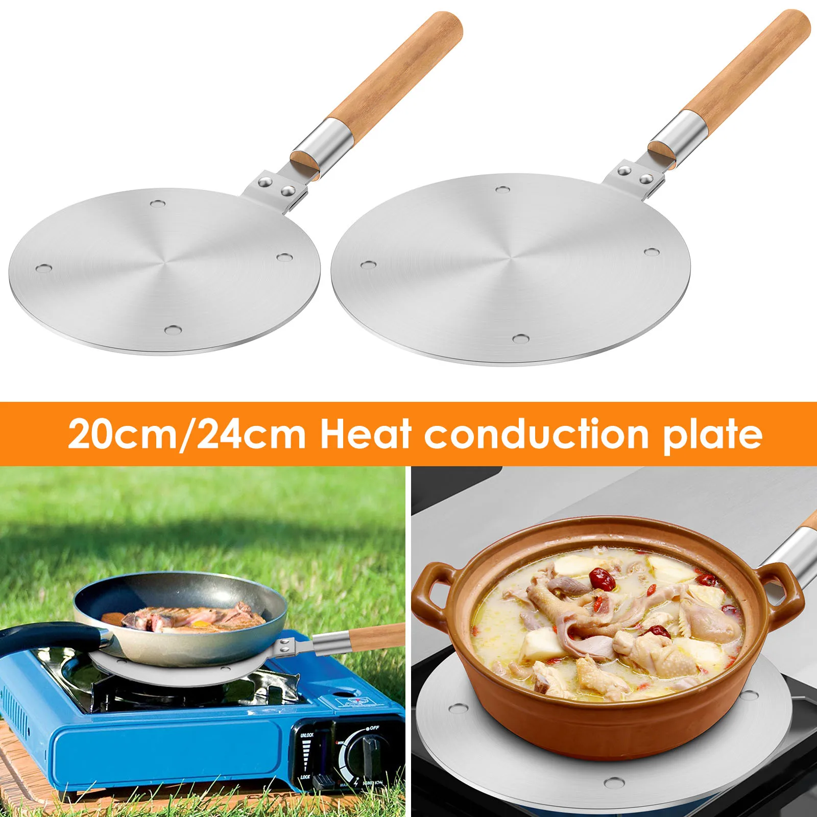 Gas Stove Diffuser Plate 3 Layers Heat Diffusion Plate With Detachable Wood Handle Uniform Heat Conduction Induction Adapter