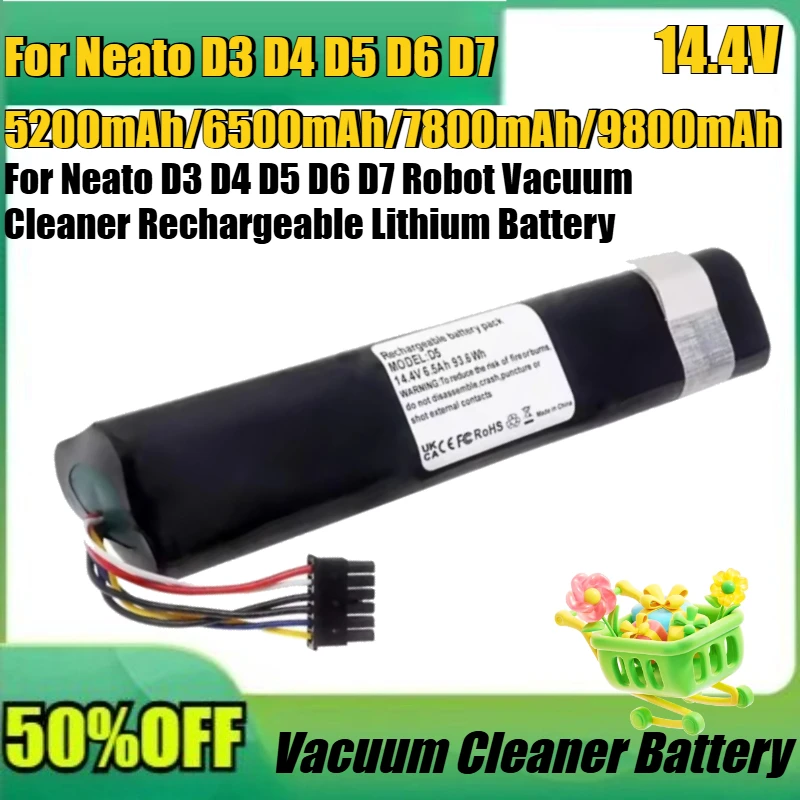 

New 5200mAh 7800mAh 9800mAh Battery For Neato D3 D4 D5 D6 D7 Robot Vacuum Cleaner Rechargeable Lithium Battery 14.4V 6500mAh