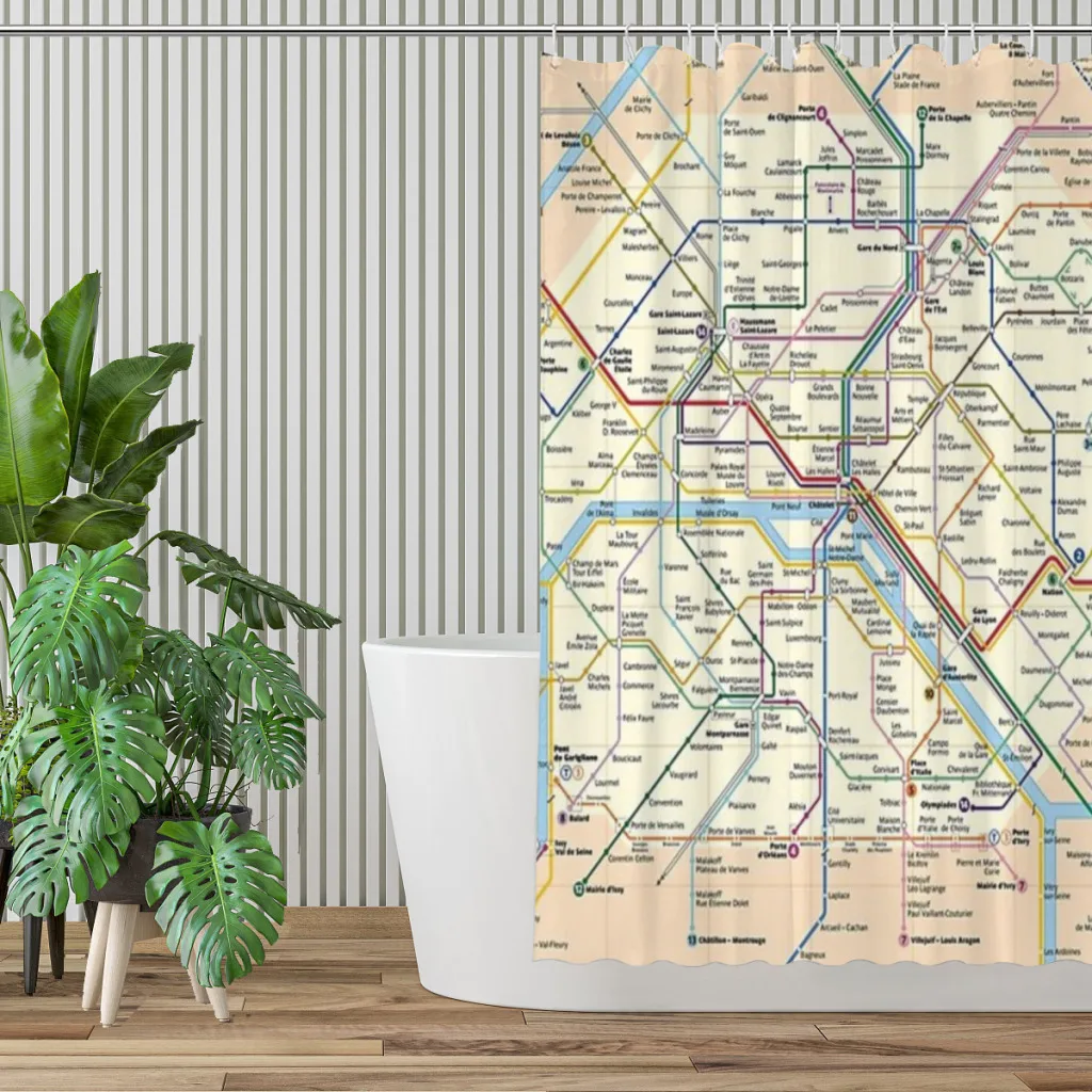 Paris METRO Map Shower Curtain Landscape Bath Curtain With Hooks for Bathroom waterproof scenery