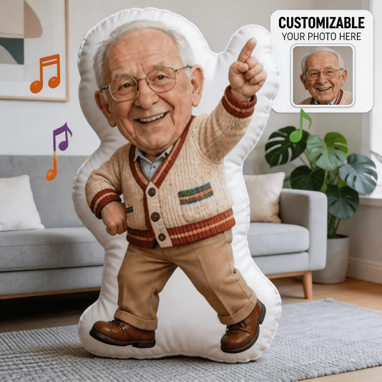 Custom Personalized Photo Face Pillow, Funny Expression Senior Man Character Custom Shaped Decor Cushion Double-Sided Print 60CM