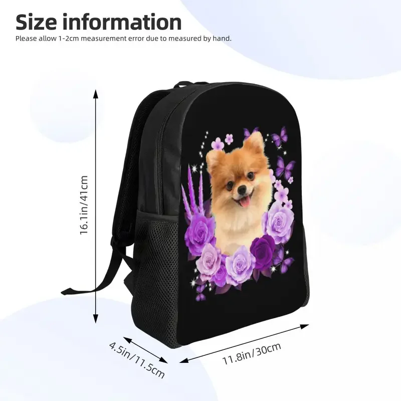 Pomeranian Hond Met Rozenbloem Rugzak Voor Vrouwen Mannen Waterdicht College School Puppy Tas Afdrukken Boekentassen