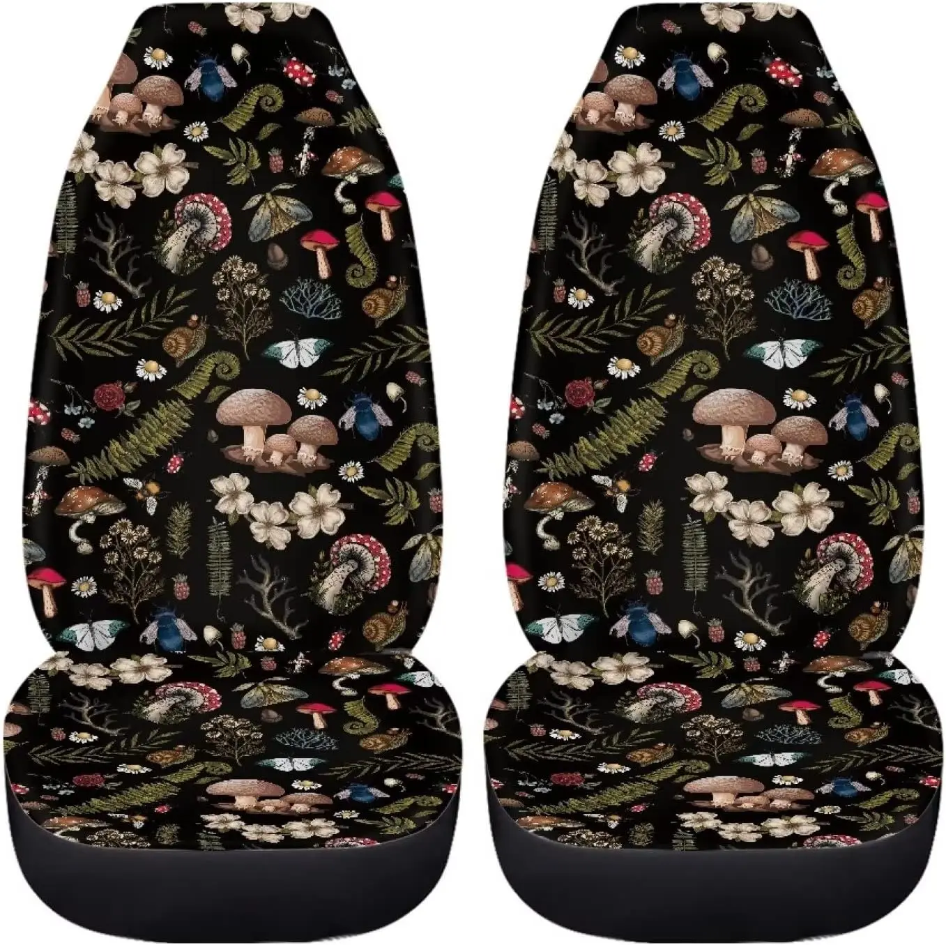 Vintage Wild Forest Mushroom 2 Pack Car Seat Covers Set Front Seats Only Universal Fit Most Truck SUV Vans Auto Accessories