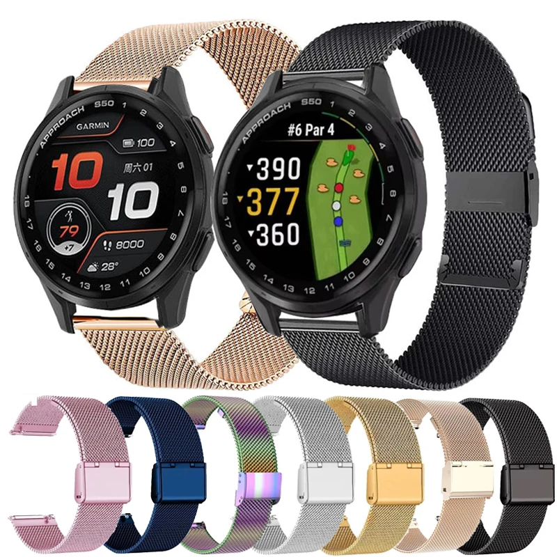 22mm 20mm 메쉬 루프 (가민 어프로치 S50 S70 42 47mm 포어러너 970 965 745 570 메탈 밴드, 가민 베누 3 2 비보액티브 6 5 호환)