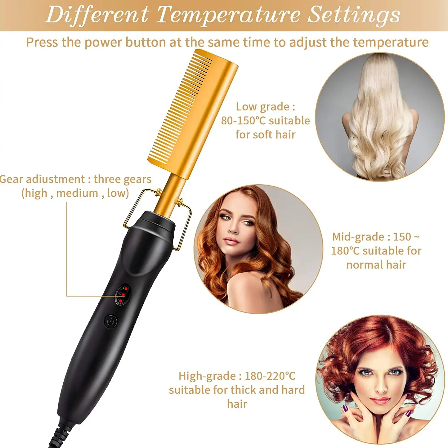 Electric Hot Comb Hair Straightener High Temperature Adjustable Temperature Iron Comb Straighten Or Curl Hair Ceramic Press Comb