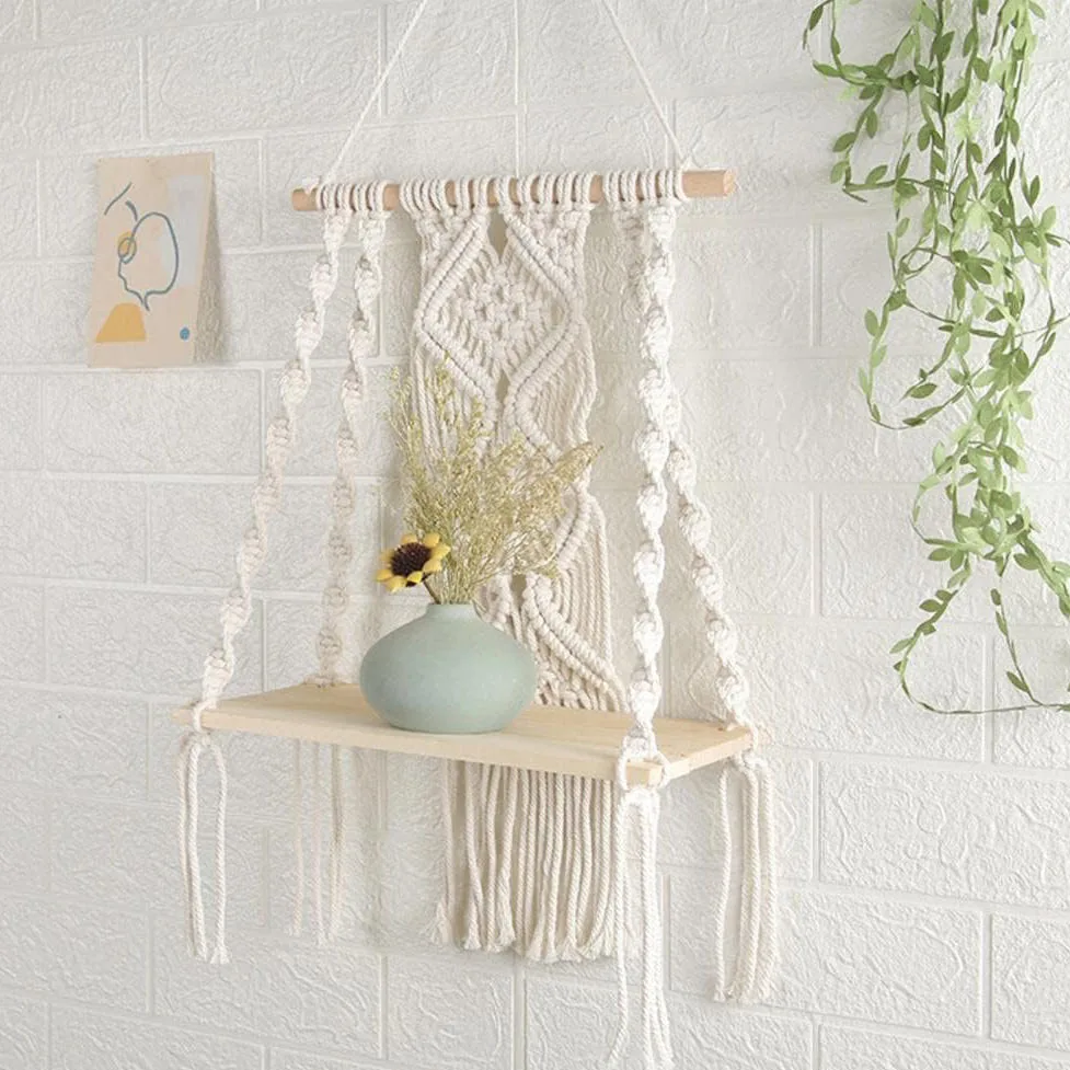 Boho Chic Makramee-Wandregal, Pflanzenaufhänger aus gewebtem Seil für Schlafzimmer- und Badezimmerdekoration, vielseitige Aufbewahrungslösung