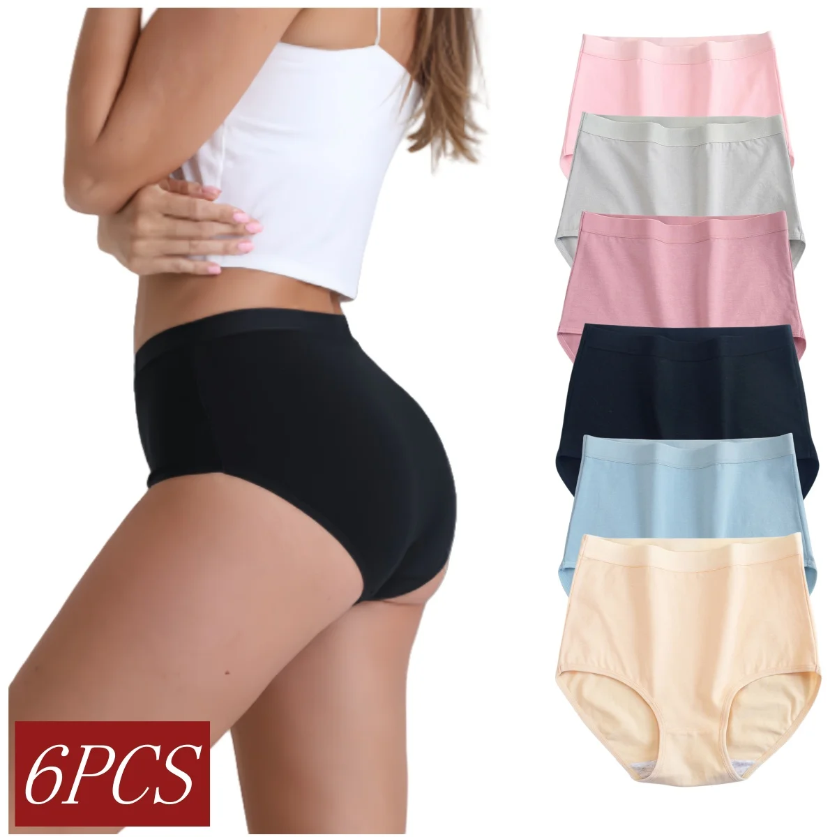 

6Pcs/Set Women's Panties Cotton High Rise Briefs Panties Female Breathable Underpants Sexy Lingerie M-XXXL