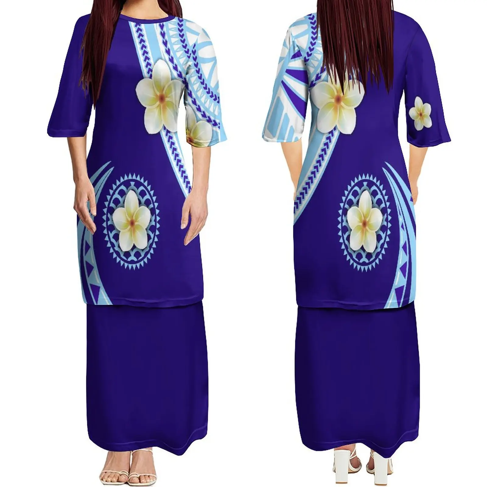 

2024 New Design Women'S Half-Sleeve Dress Puletasi Two-Piece Samoa Polynesian Dress Set Plus Size 7xl