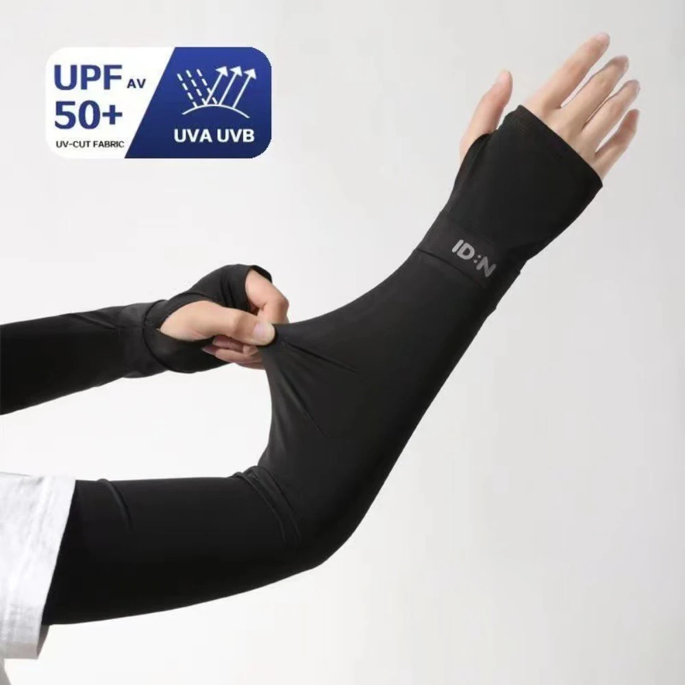 Nuove maniche per protezione solare in tinta unita Guanti da guida traspiranti in seta di ghiaccio Protezioni per le braccia larghe Guanti in seta di ghiaccio Donna Uomo
