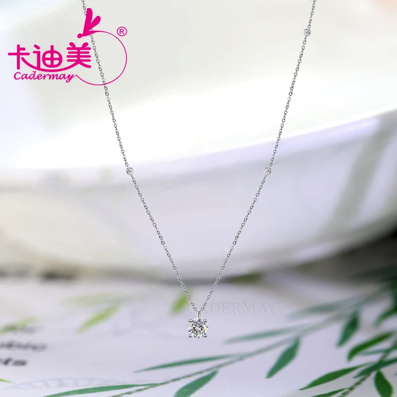 CADERMAY Simple Round 1ct D VVS Moissanite Adjustable Necklace 925 Sterling Silver Original Chains For Women Chain Jewelry